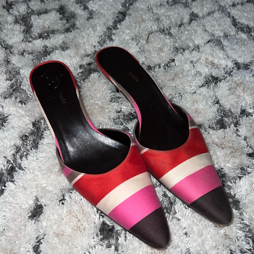 Kate Spade Red and Pink Striped Mules